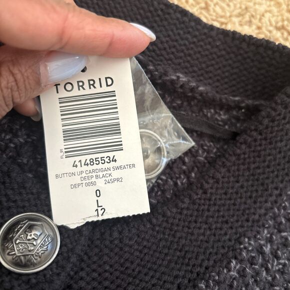 Torrid Button up Cardigan Sweater Womens Size 0X Deep Black Preppy NWT NEW - Picture 6 of 9